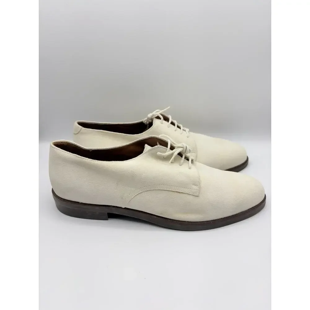 Salvatore Ferragamo Suede Derby Shoes Men 9 D Vibram Sole Italy Cream Beige GOOD